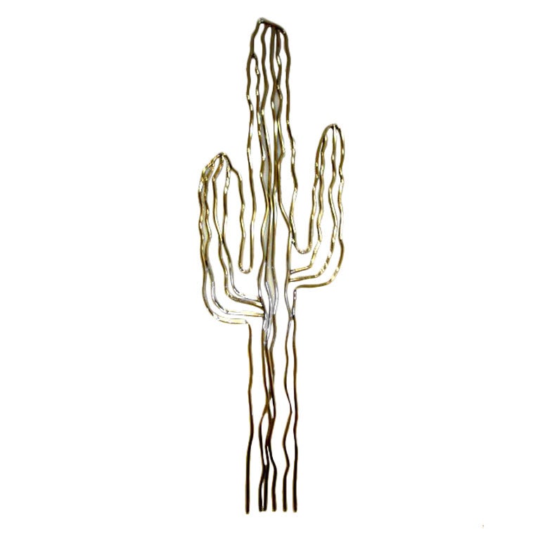 Life Size Curtis Jere Cactus Chrome Metal Wall Sculpture 1970s