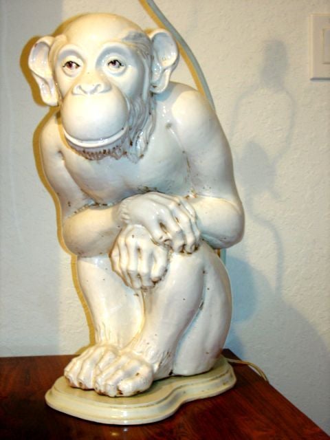 Mid-20th Century Monumental Italian Pottery Monkey Lamp Palm Beach Regency