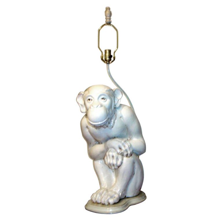 Monumental Italian Pottery Monkey Lamp Palm Beach Regency