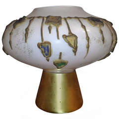 Vintage Mid-Century Colorful Jeweled Glass Mushroom Table Lamp