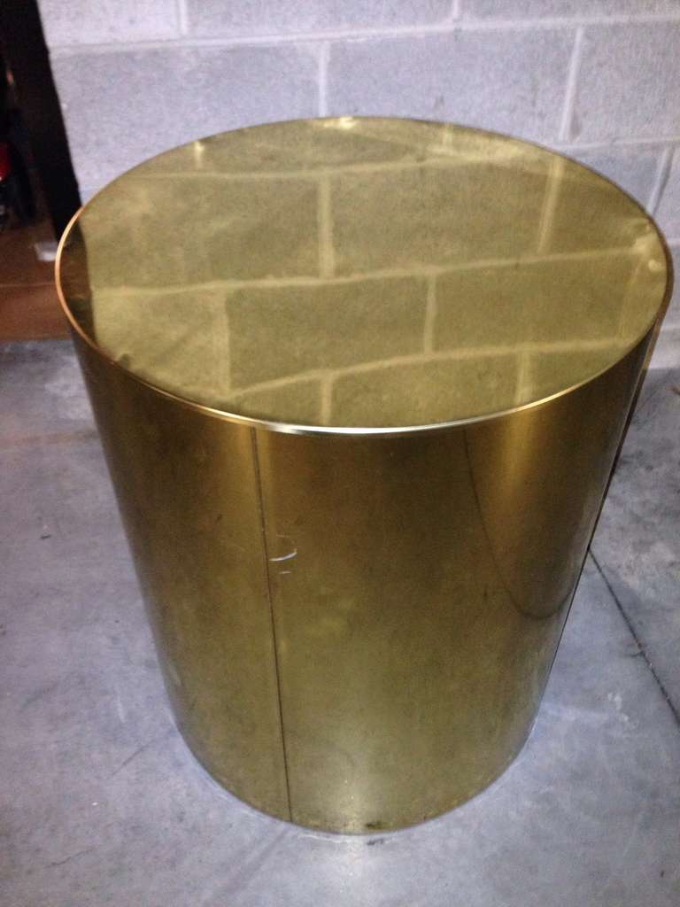 Great Large Brass Drum Pedestal stand by C Jere, signed. Glass top can be added to make a dining table.