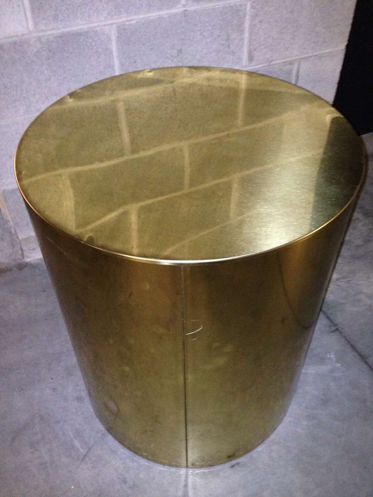 American Curtis Jere Large Brass Drum Pedestal Stand Table