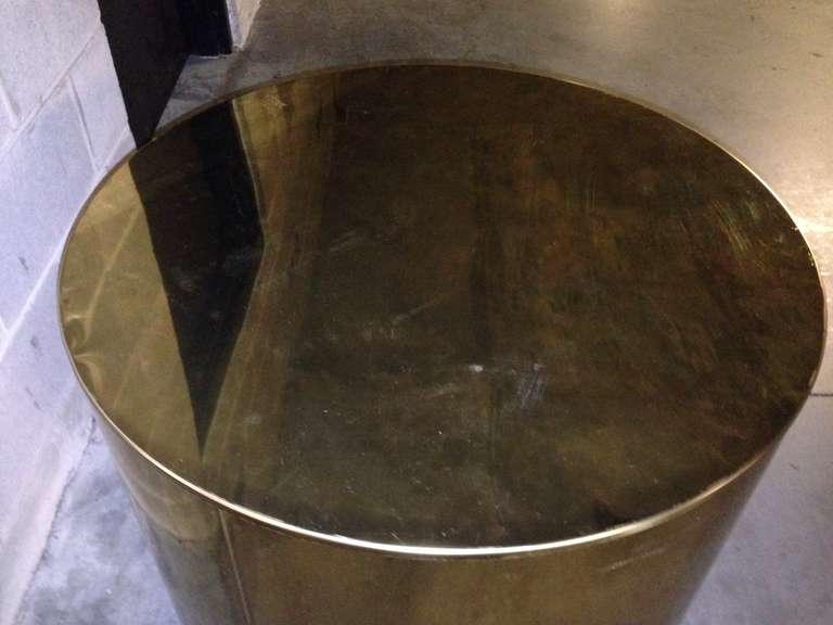 Late 20th Century Curtis Jere Large Brass Drum Pedestal Stand Table