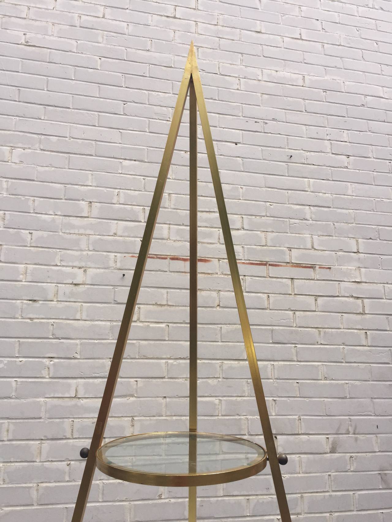 Mid-20th Century Sculptural Brass Pyramid Etagere Display Shelf