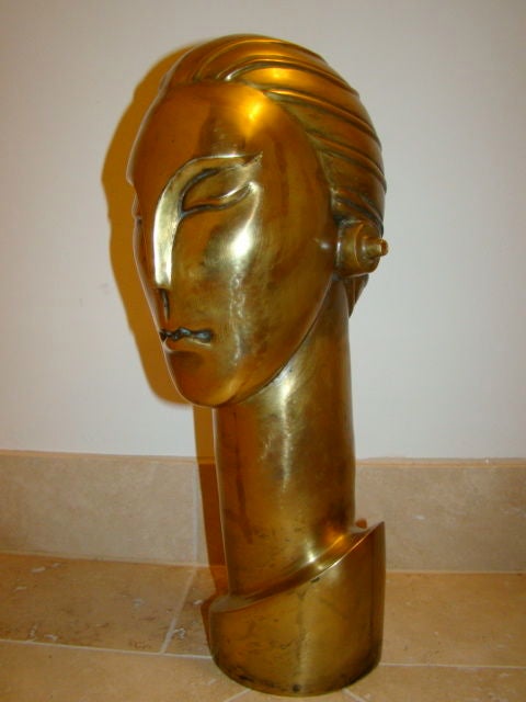 Unknown Art Deco Brass Futuristic Streamline Head Sculpture For Sale