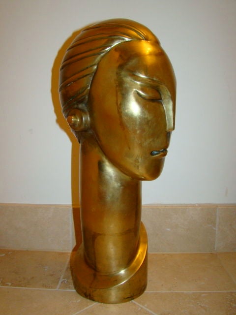 Art Deco Brass Futuristic Streamline Head Sculpture In Excellent Condition For Sale In Atlanta, GA