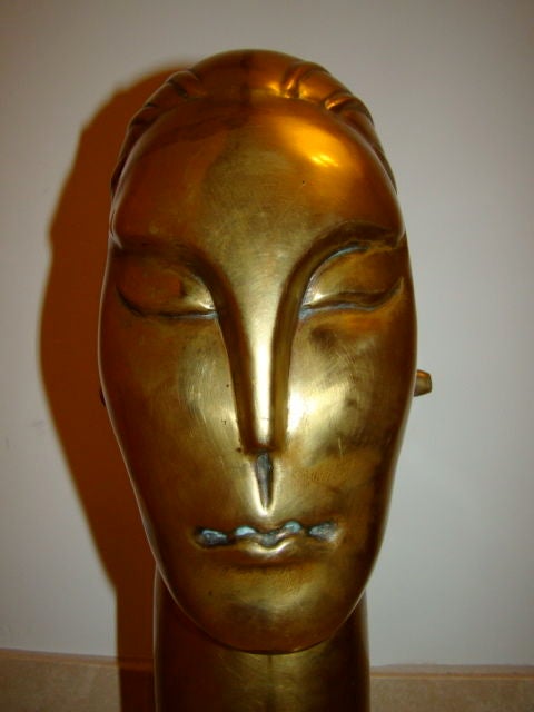 Mid-20th Century Art Deco Brass Futuristic Streamline Head Sculpture For Sale