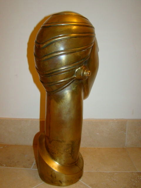 Art Deco Brass Futuristic Streamline Head Sculpture For Sale 1