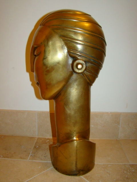 Art Deco Brass Futuristic Streamline Head Sculpture For Sale 2