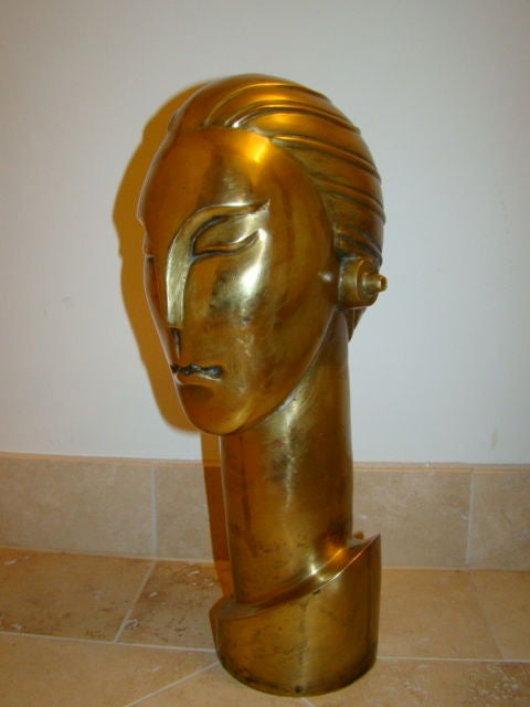 Art Deco Brass Futuristic Streamline Head Sculpture For Sale 3