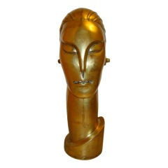 Art Deco Brass Futuristic Streamline Head Sculpture