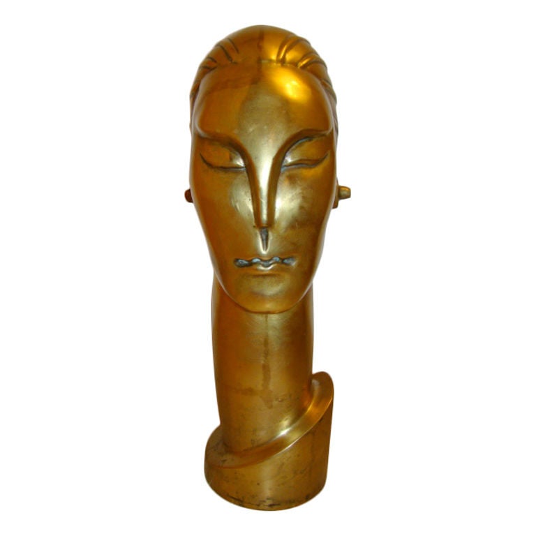 Art Deco Brass Futuristic Streamline Head Sculpture For Sale