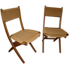 Danish Modern Pair of Mid Century Folding Rope Chairs