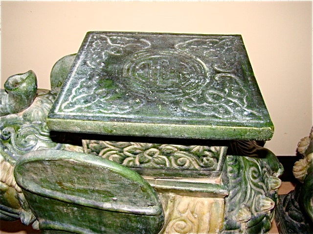 Pair of Glazed Terracotta Elephant Garden Tables / Stools 2
