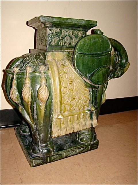 Pair of Glazed Terracotta Elephant Garden Tables / Stools 3