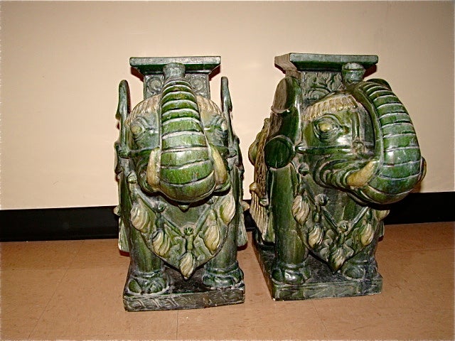 Pair of Glazed Terracotta Elephant Garden Tables / Stools 4