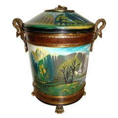 Maitland Smith Ornate Scenic Painted Ice Bucket