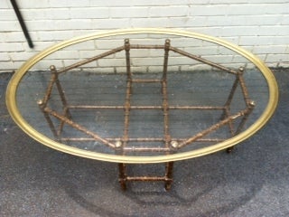 American Baker Faux Bamboo Tortoise Shell Brass Tray Coffee Table