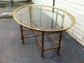 Baker Faux Bamboo Tortoise Shell Brass Tray Coffee Table 3