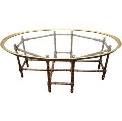 Baker Faux Bamboo Tortoise Shell Brass Tray Coffee Table