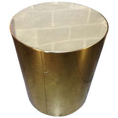 Curtis Jere Large Brass Drum Pedestal Stand Table