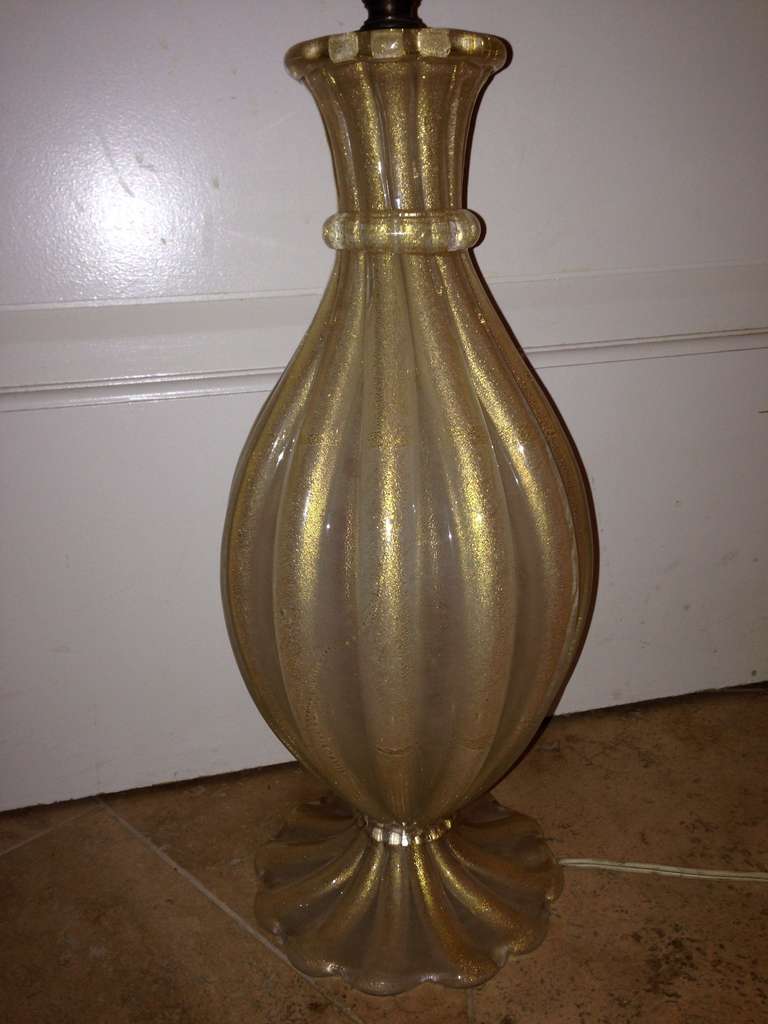 Italian Barovier Murano Glass Cordonato D'oro Table Lamp