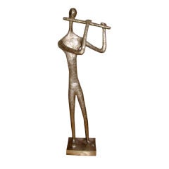 Abstract Modernist Bronze Flute Player Floor Sculpture