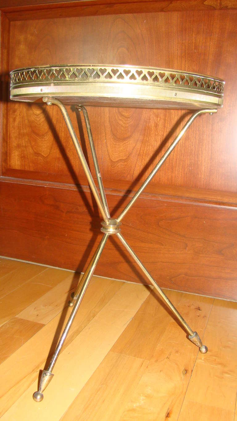 Brass & Mirror Italian Gio Ponti Style Tripod Table In Excellent Condition In Atlanta, GA