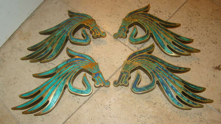 Mexican Pepe Mendoza Set of Four Large Bronze Door or Cabinet Pulls