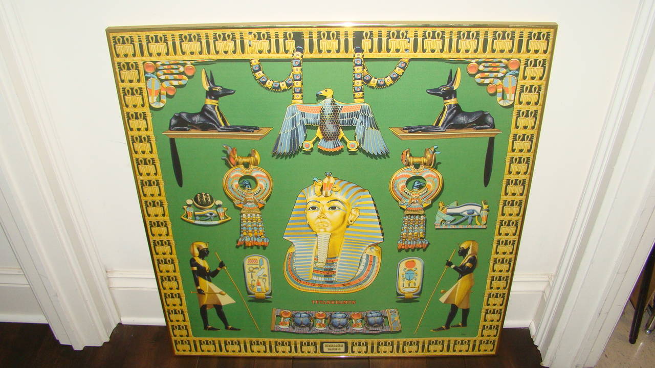 Hermes Framed Egyptian Tutankhamun Silk Scarf Wall Hanging