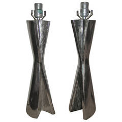 Pair of Laurel Sculptural Chrome Brutalist Table Lamps