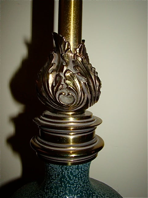 Stiffel Brass & Verdigris Lion Motif Table Lamp Pair 1