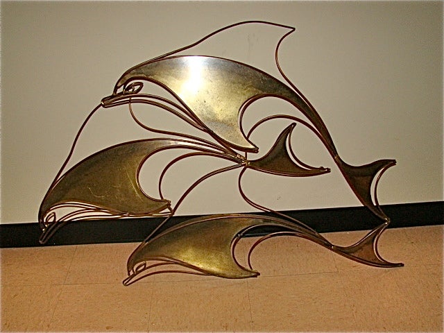 C Jere Group Of Dolphins Mid Century Wall Hanging Sculpture In Excellent Condition In Atlanta, GA