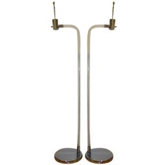 Pair Of Peter Hamburger For Knoll Lucite & Chrome Floor Lamps