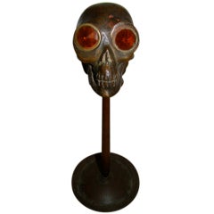 Vintage Art Deco Bronze Skull Sculptural Table Lamp