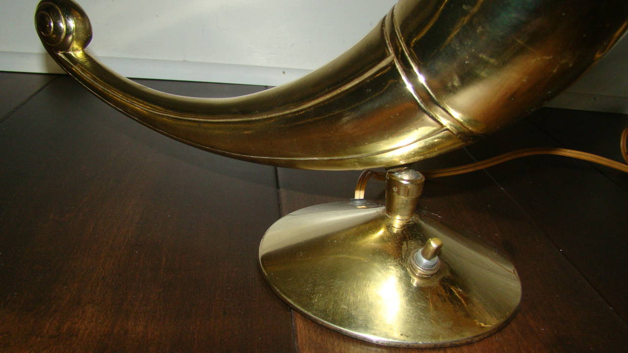 Stiffel Pair of Sculptural Brass Horn Table Lamps 1