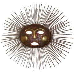 C Jere Sun Face Wall Hanging Sculpture Sconce Lamp