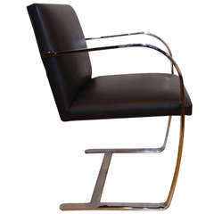 Knoll Studio Mies Van Der Rohe Signed Brno Flat Bar Leather Lounge Chair