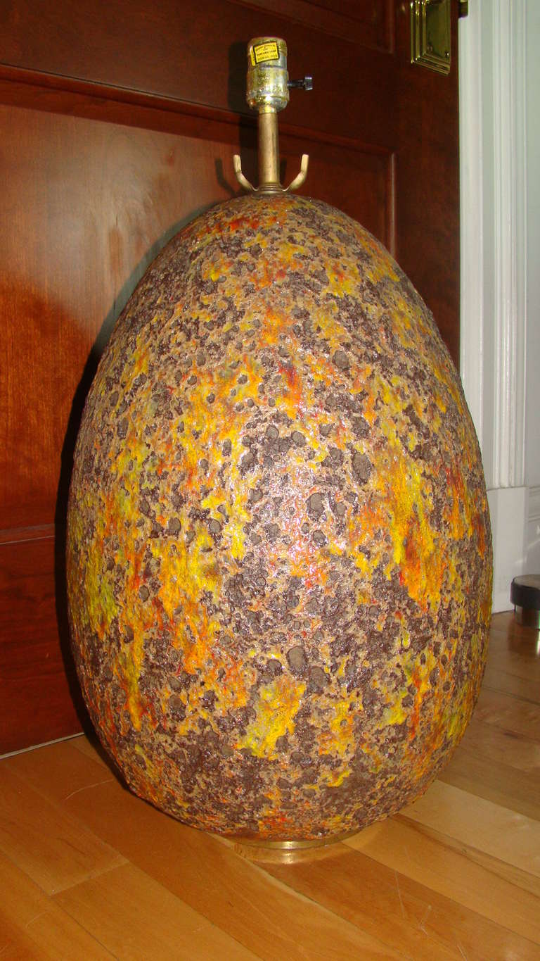 Italian Volcanic Glazed Large Mid Century Egg Shaped Lamp In Excellent Condition In Atlanta, GA