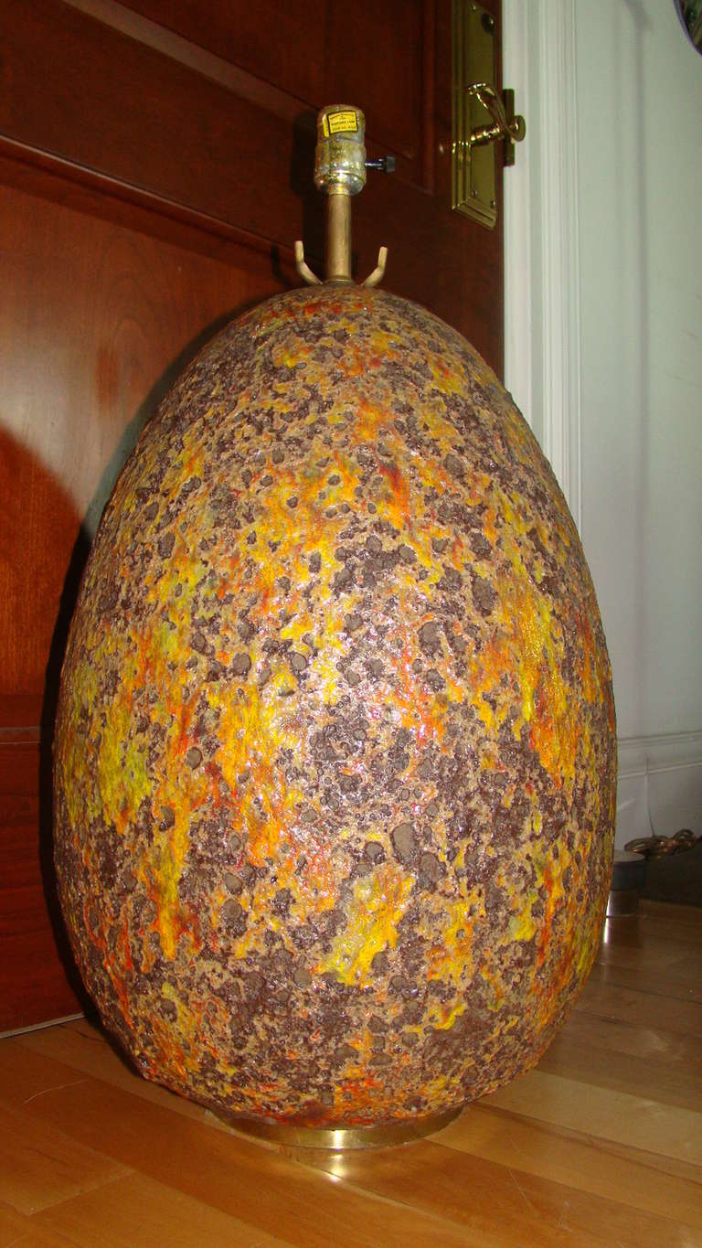 Pottery Italian Volcanic Glazed Large Mid Century Egg Shaped Lamp