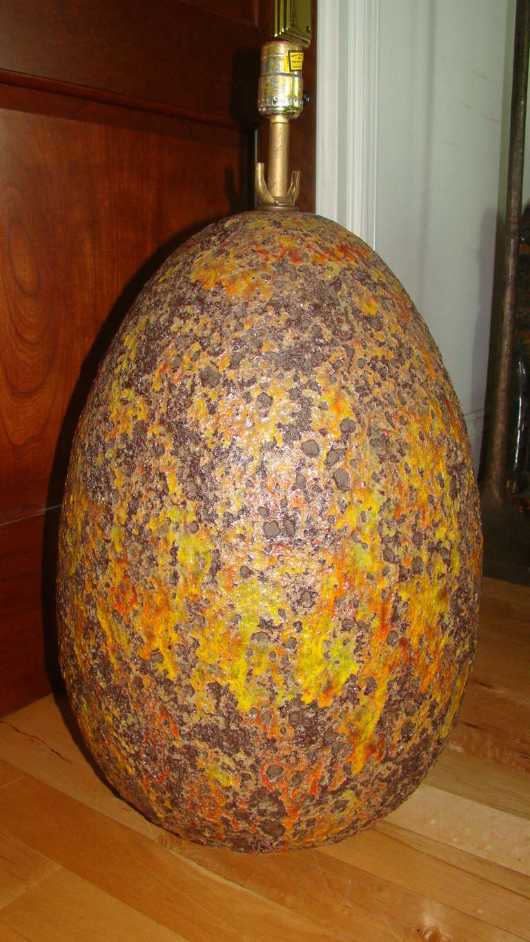 Italian Volcanic Glazed Large Mid Century Egg Shaped Lamp 3