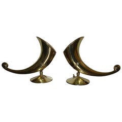 Vintage Stiffel Pair of Sculptural Brass Horn Table Lamps
