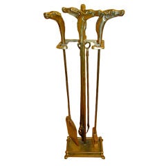 Equestrian Handled Sculptural Brass Fireplace Tool Set