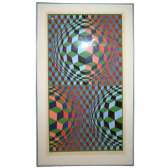 Victor Vasarely Colorful Op Art Pencil Signed Lithograph