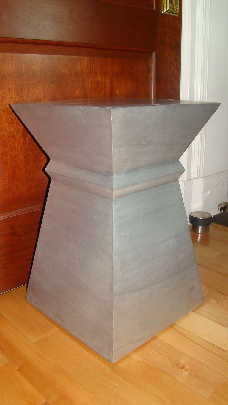 Mid Century aluminum geometric pedestal table. Constructed of sculptural aluminum, very heavy and solid design.