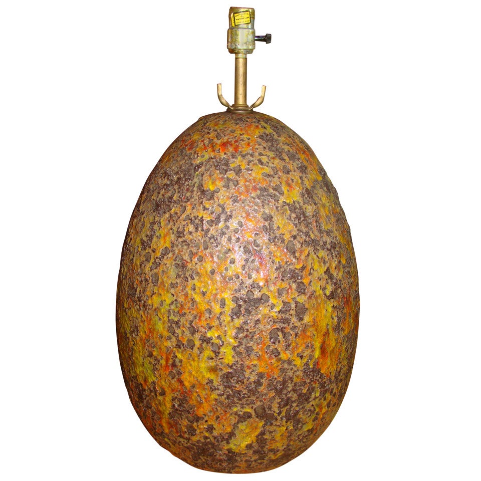 Italian Volcanic Glazed Large Mid Century Egg Shaped Lamp