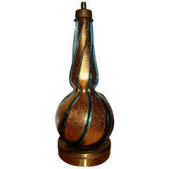 Murano Glass Barovier Gold Flake & Blue Swirl Table Lamp