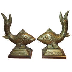 Vintage Mid Century Pair of Brass Koi Sculptural Fish Lamps