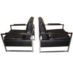 Milo Baughman Sculptural Chrome Lounge Chair Pair