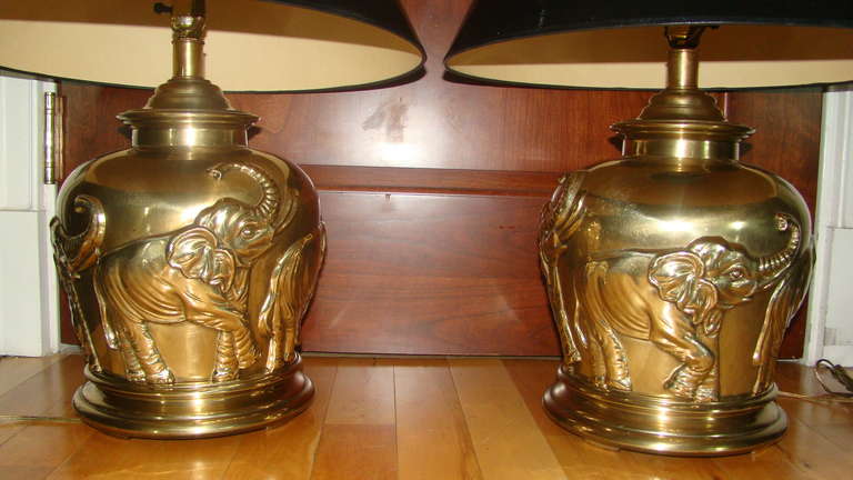 American Pair of Frederick Cooper Brass Elephant Table Lamps